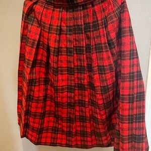 Red & black plaid skirt 100% wool midi
